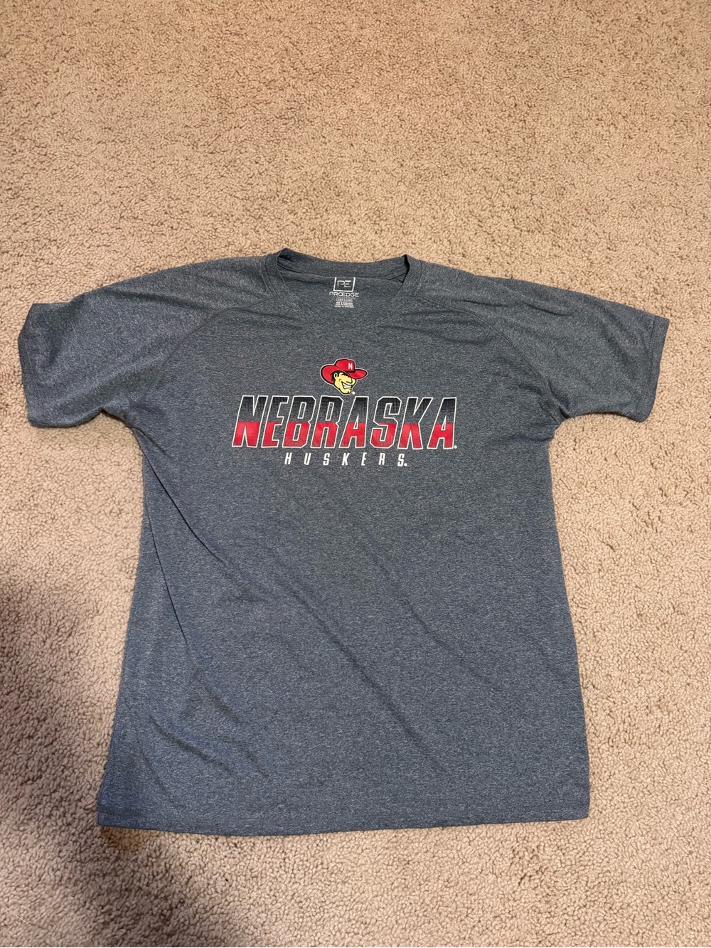 Pro Edge Heather Gray Nebraska Huskers Short Sleeve Tee with Red Logo